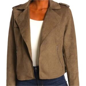 Tahari Women’s Olive Green Faux Suede Leather Drape Front Waterfall Jacket